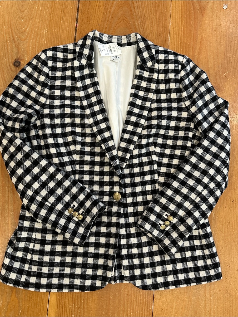 J. Crew Black and White Gingham Blazer with Gold Buttons